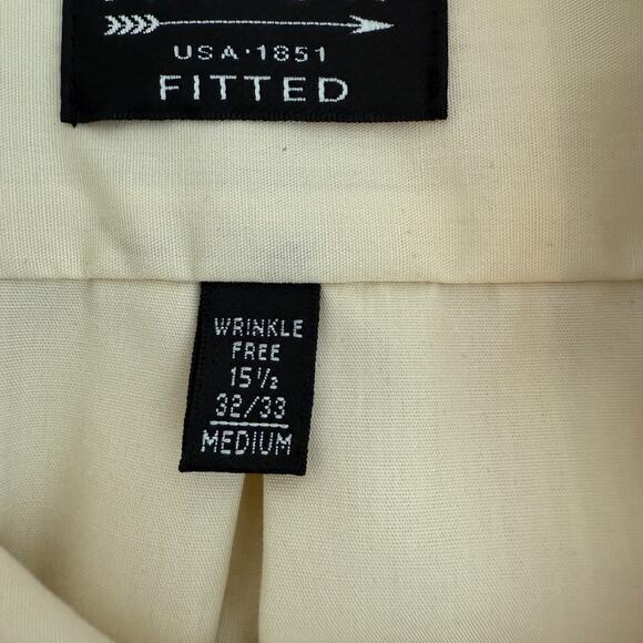 Arrow Men's Fitted Cream Button Down Long Sleeve Dress Shirt Size Medium Career - Picture 4 of 15